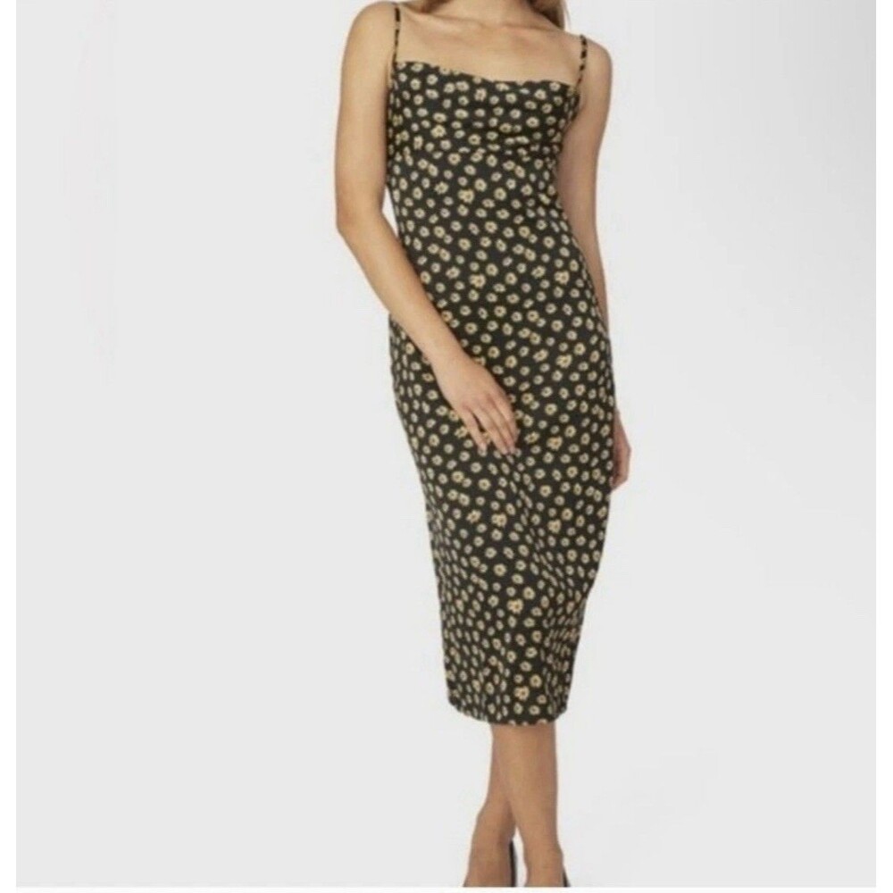 WeWoreWhat DITSY Daisy Midi Dress IN BLACK WOMENS SIZE 00 NEW